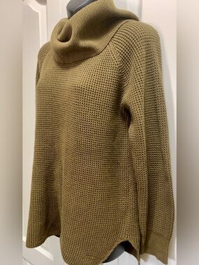 Cotton blend Waffle Knit Cowl Turtleneck Sweater in Olive Green by Michael Kors
